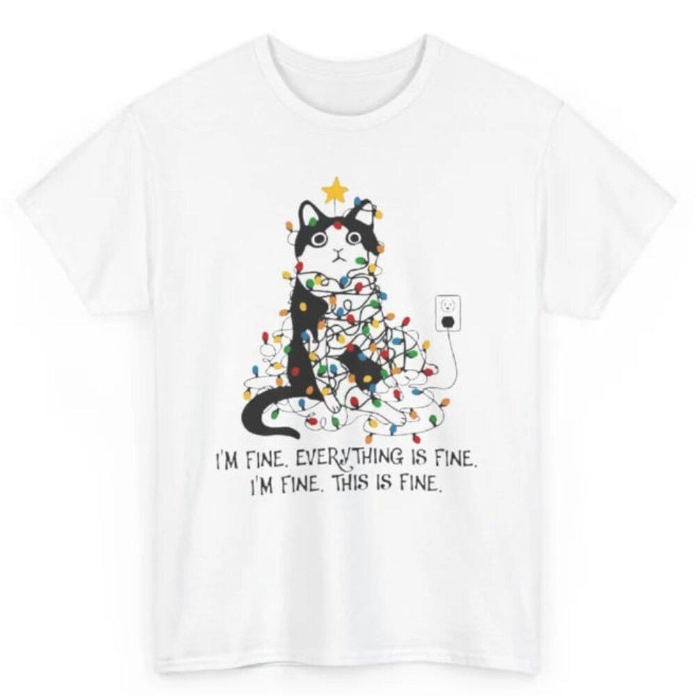 Tuxedo Cat Christmas Tee, Graphic Unisex Shirt, Gift For Cat Lover